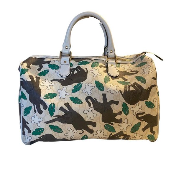 Gucci Handbags - Gucci RARE Unicef Medium Joy Boston Coated Canvas Elephant Banana Leaf Detail